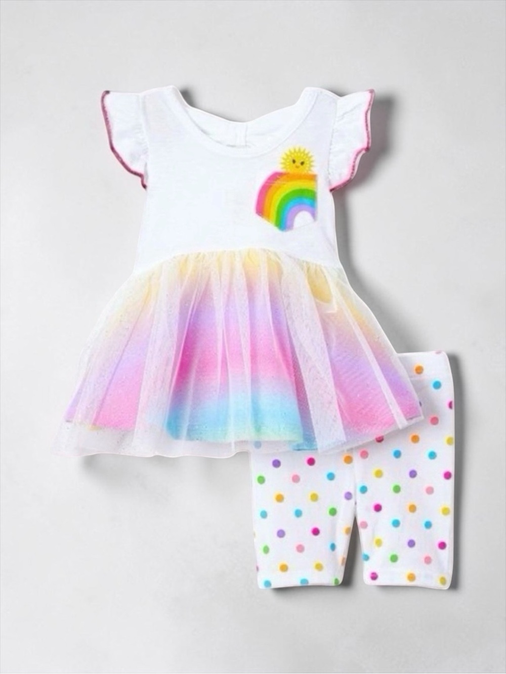 👚2/$10👗3/$12 Nannette Kids Rainbow Tunic & Polka Dot Bike Short Set Size 4